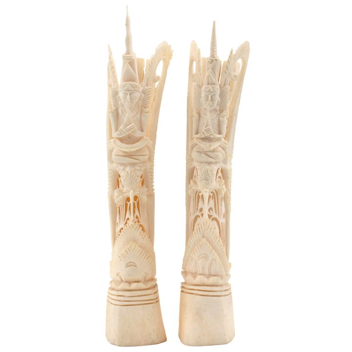 Indonesia, Pair of Carved Bone Garuda Statues, 1960s, VGC