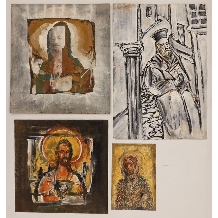 4pc Neil Meitzler 1960's Religious Compositions Gouache 20''x14'' Largest