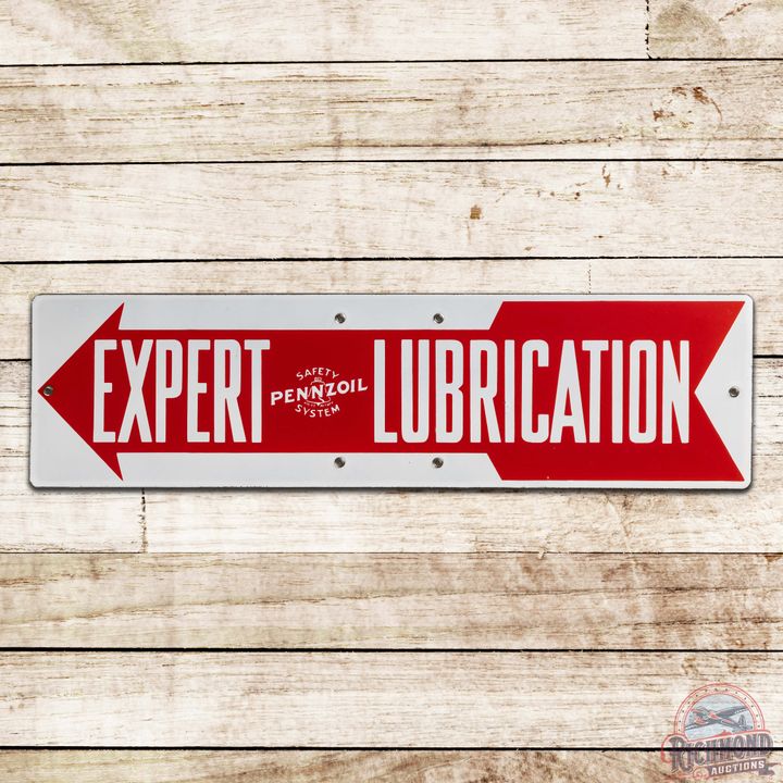 Fantastic Pennzoil Expert Lubrication "Safety System" Single Sided Porcelain Sign w/ Arrow