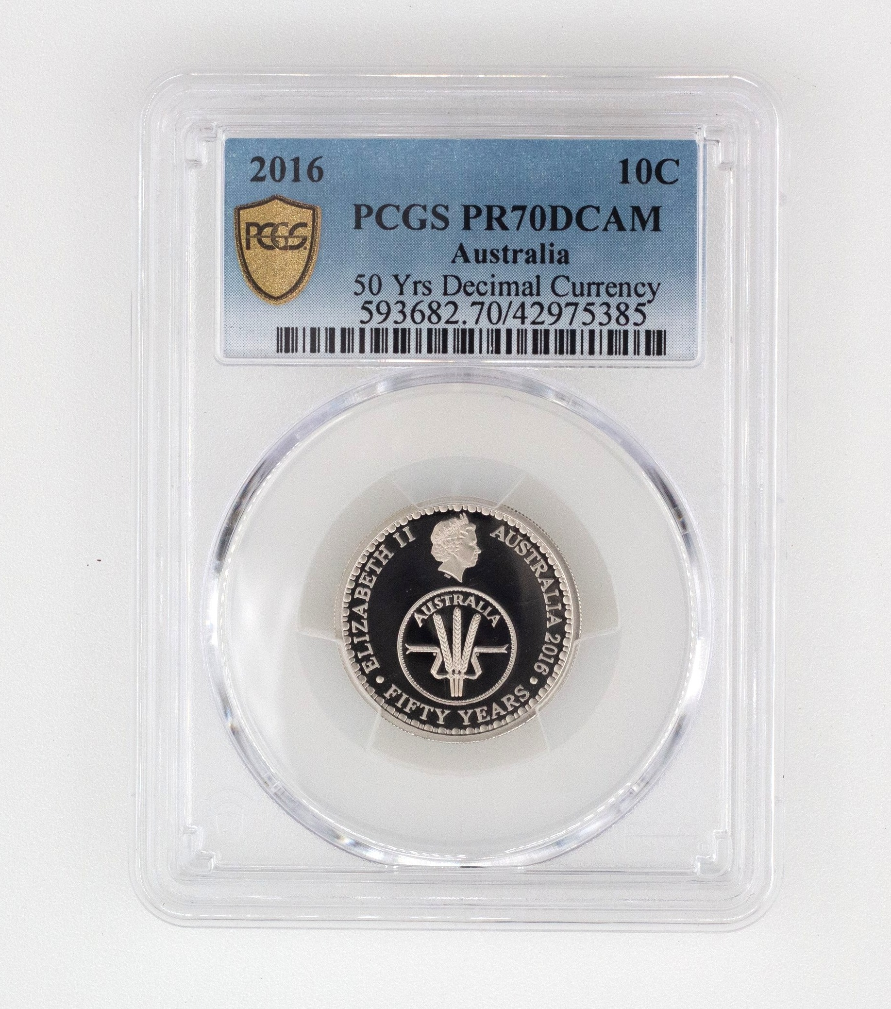 233 · Elizabeth II, 50 Yrs Decimal Currency, Ten Cent, PR70DCAM , 2016 PCGS POP - 110/0
