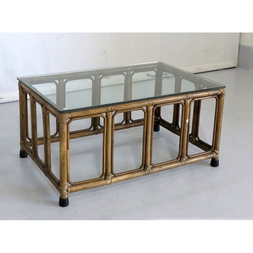 GLASS TOP BAMBOO COFFEE TABLE