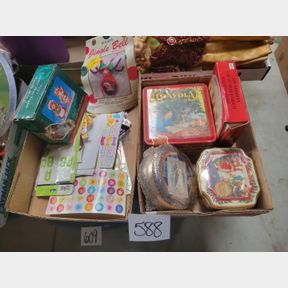 2 Boxes of sticker, crayons and other containers