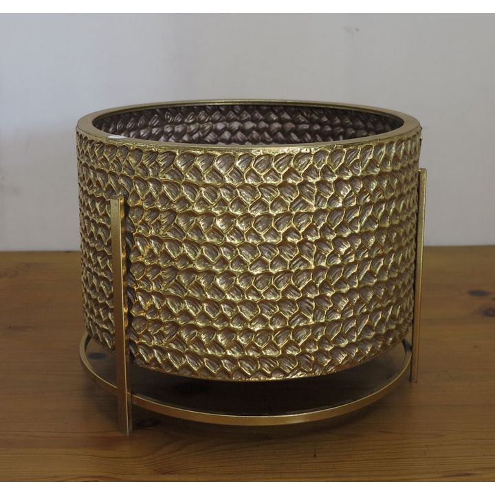 GILT METAL JARDINIERE ON STAND