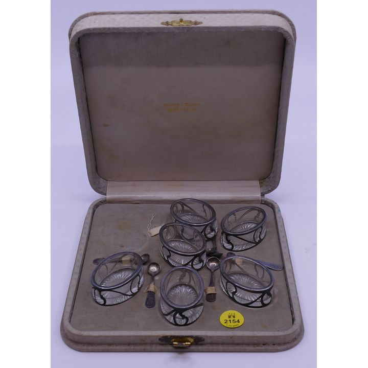 Antique Sterling Overlay Salt Set in Box