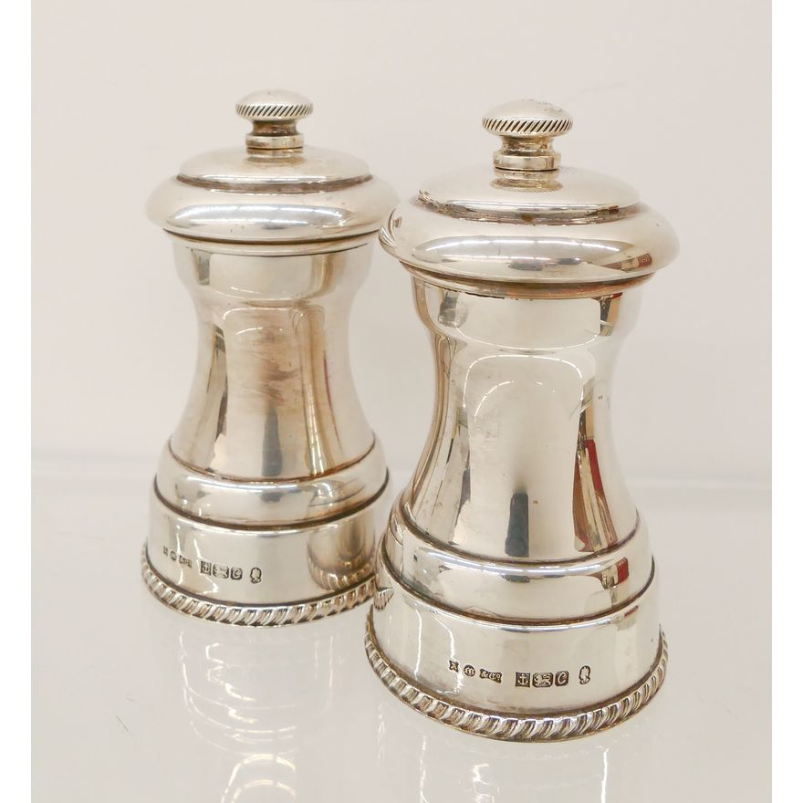 Pair A Marston & Co English Sterling Pepper Mills