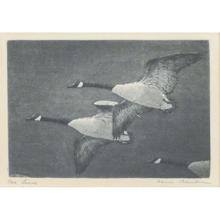 Hans Kleiber ''Two Geese'' Signed Etching Framed 11''x12''