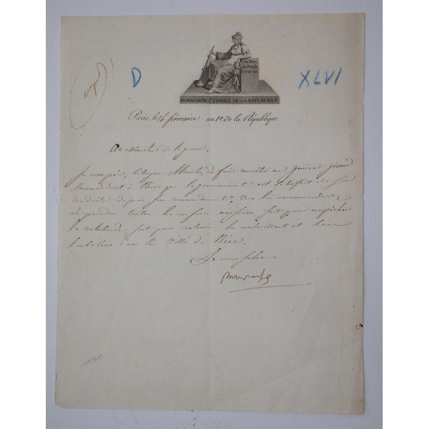 NAPOLEON I [signed] - Secretarial manuscript letter signed with one word in his hand 'Bonaparte'