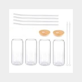 Cocktail Drinking Glasses with Bamboo Lid & Glass Straws- Set of 4 - 500ml --(2 OF 4 LIDS NOT INCLUDED) | 51745/23691 AS B3 (S2)