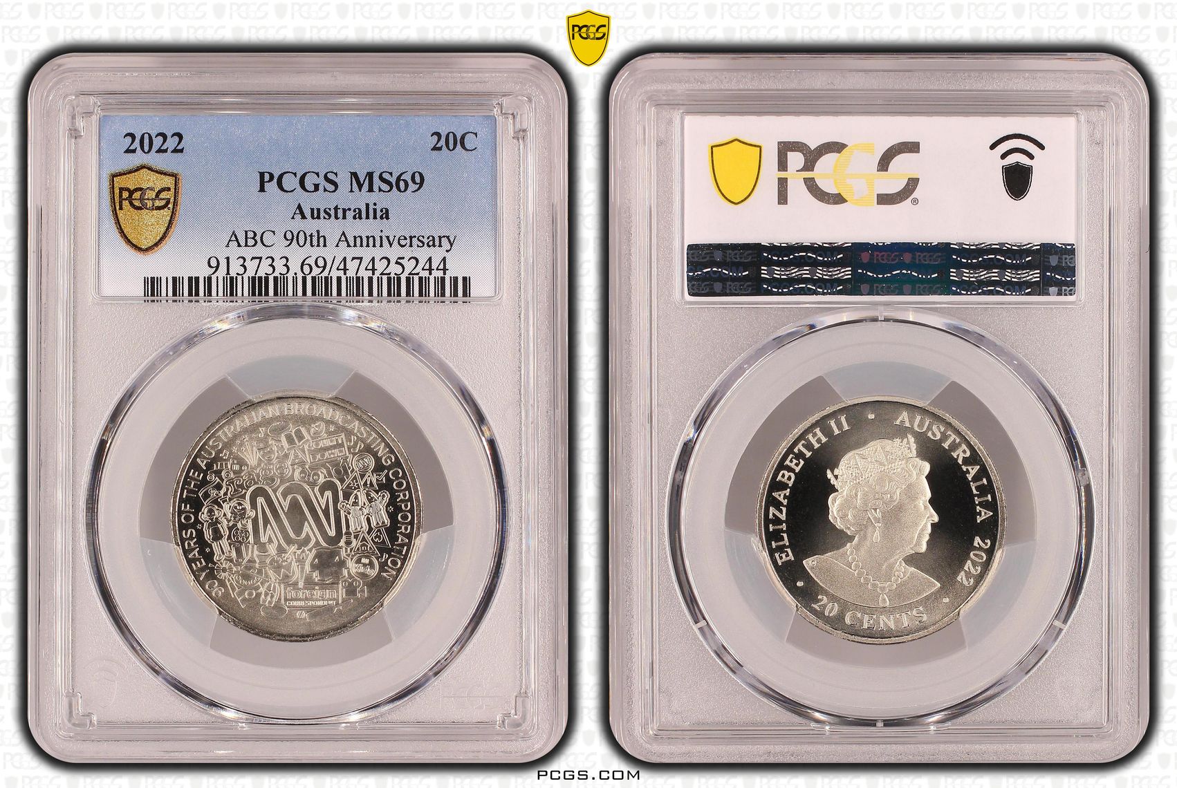 Elizabeth II, ABC 90th Anniversary, Twenty Cent, 2022, PCGS MS69