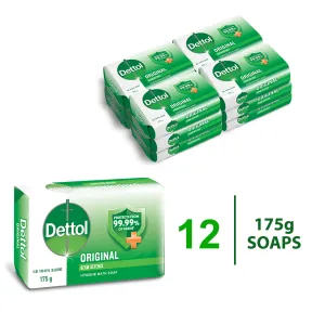 Dettol 12x175g Hygiene Hand Body Bar Soap Original Green / White Cleans Protects against everyday germsx |