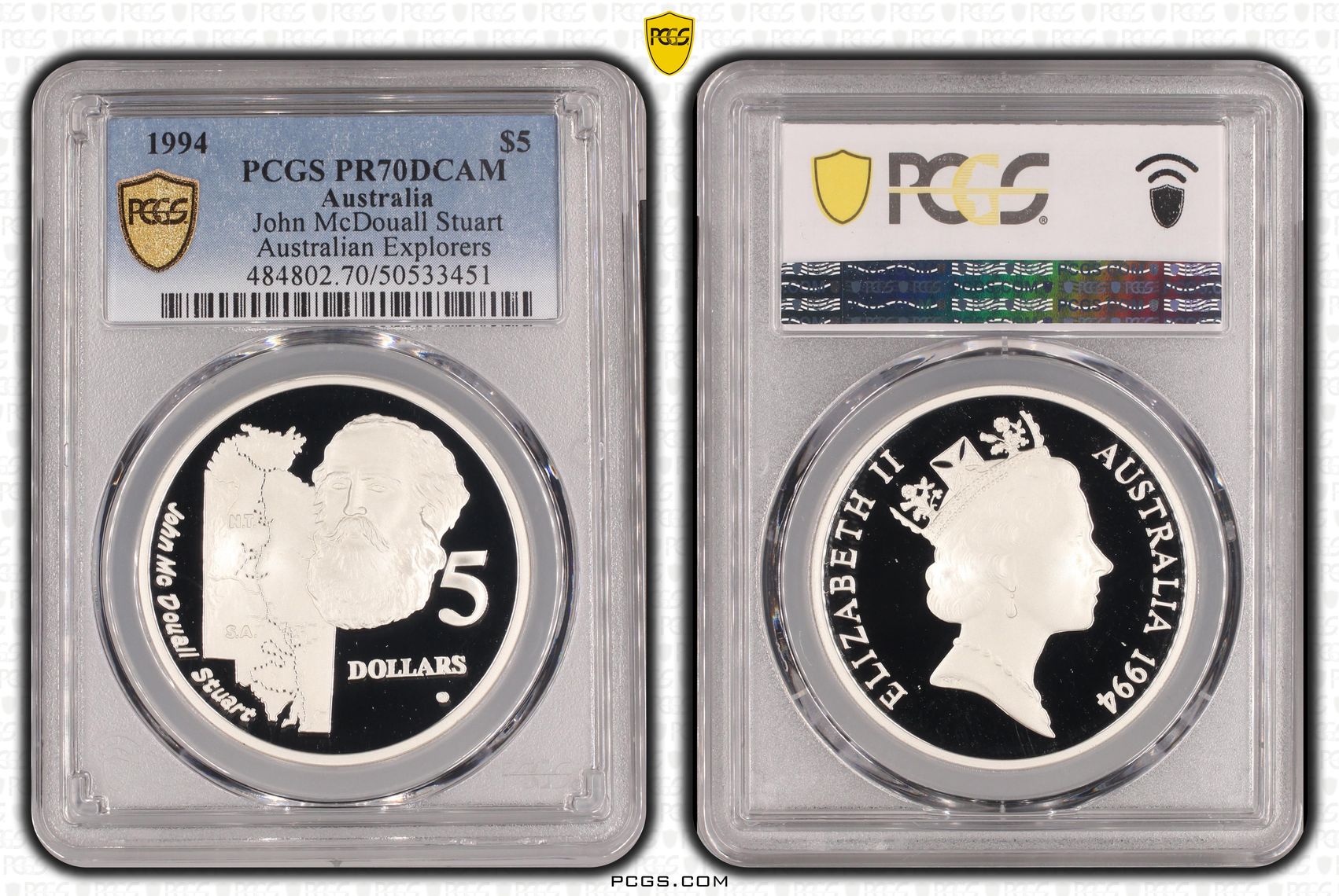John McDouall Stuart - Australian Explorers POP 18/0, Five Dollar, 1994, PCGS PR70DCAM