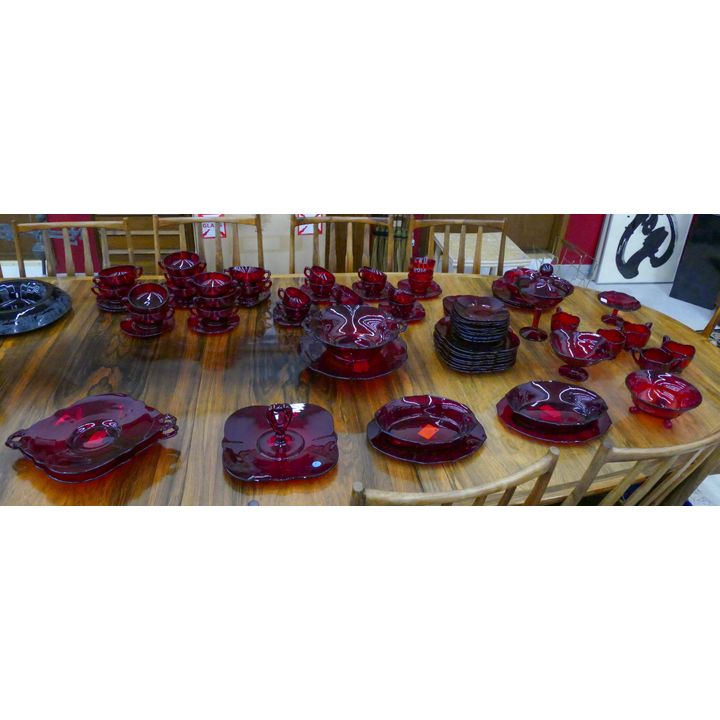 68pc Paden City Crows Foot Ruby Red Glassware 4'' to 12''