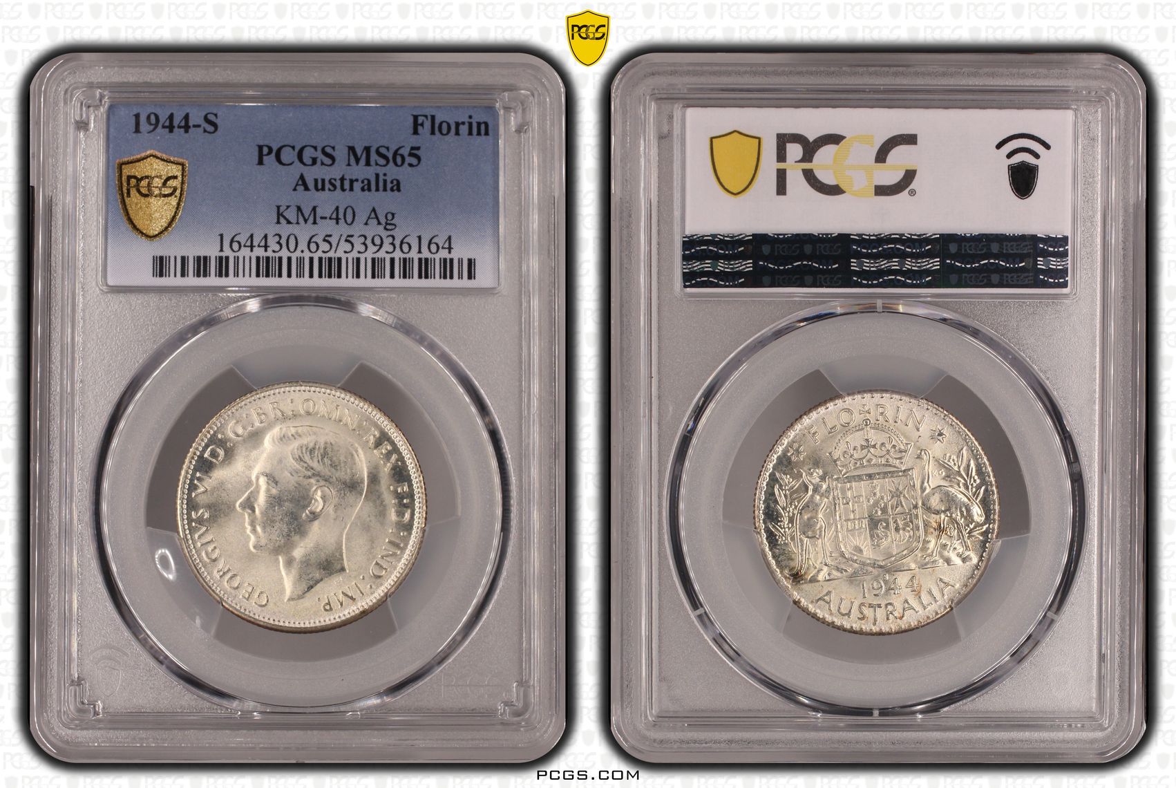 George VI, Florin, 1944-S, PCGS MS65