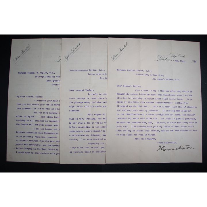 Thomas Lipton to Surgeon General W. Taylor 1899