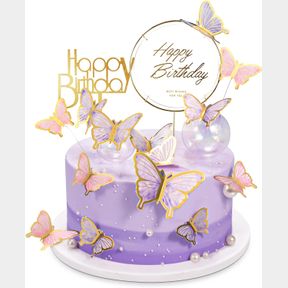 22-PIECES BUTTERFLY CAKE DECORATIONS WITH HAPPY BIRTHDAY ACRYLIC CAKE TOPPERS FOR BABY SHOWER WEDDING BIRTHDAY PARTY DECOR (PURPLE