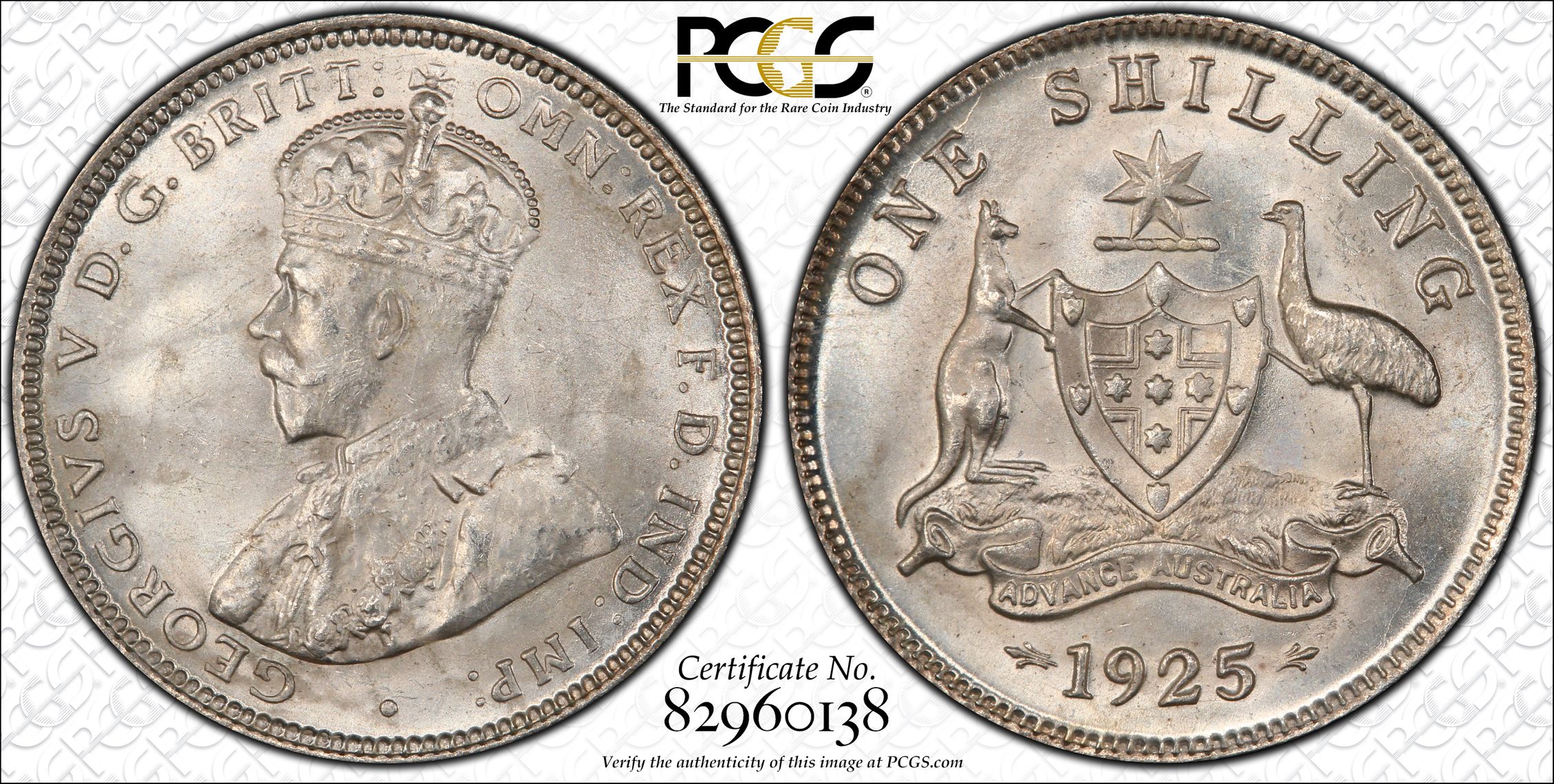 George V, Shilling, 1925/3, PCGS MS65