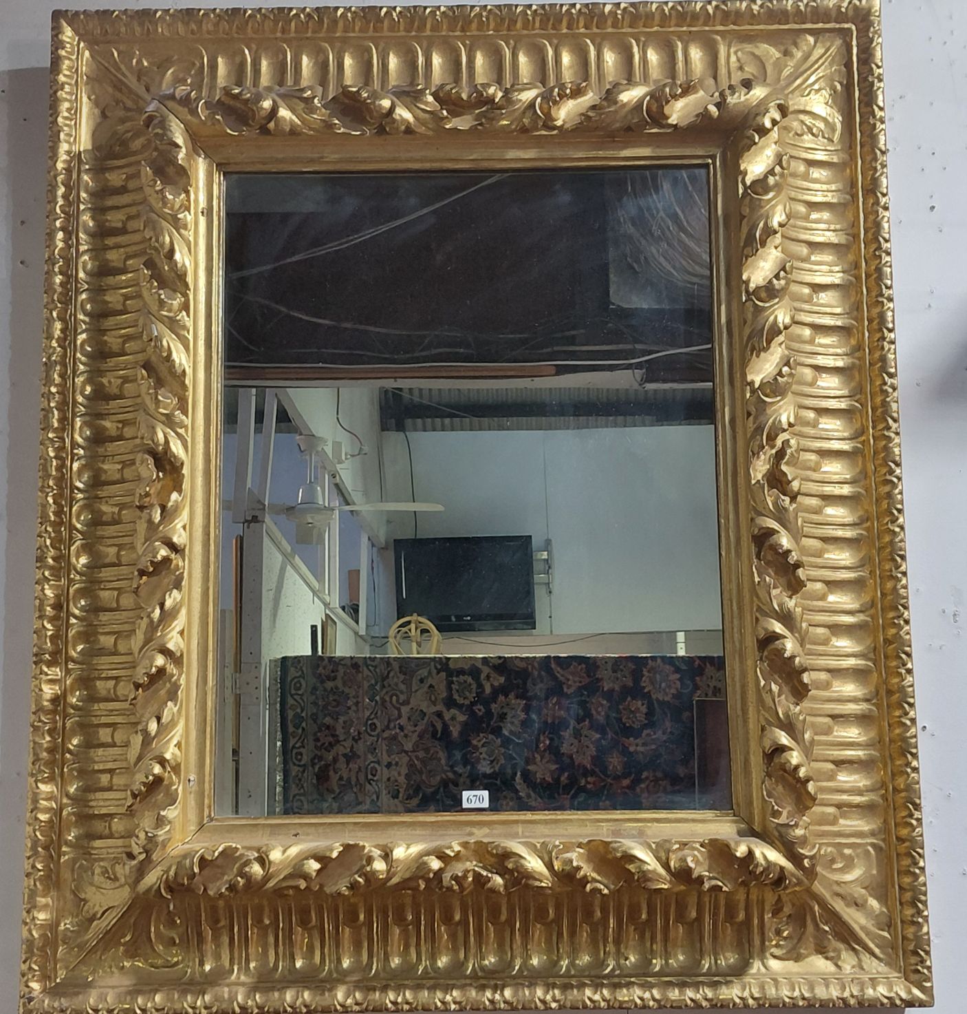 670 · ANTIQUE WATER GILDED MIRROR WITH FRAME