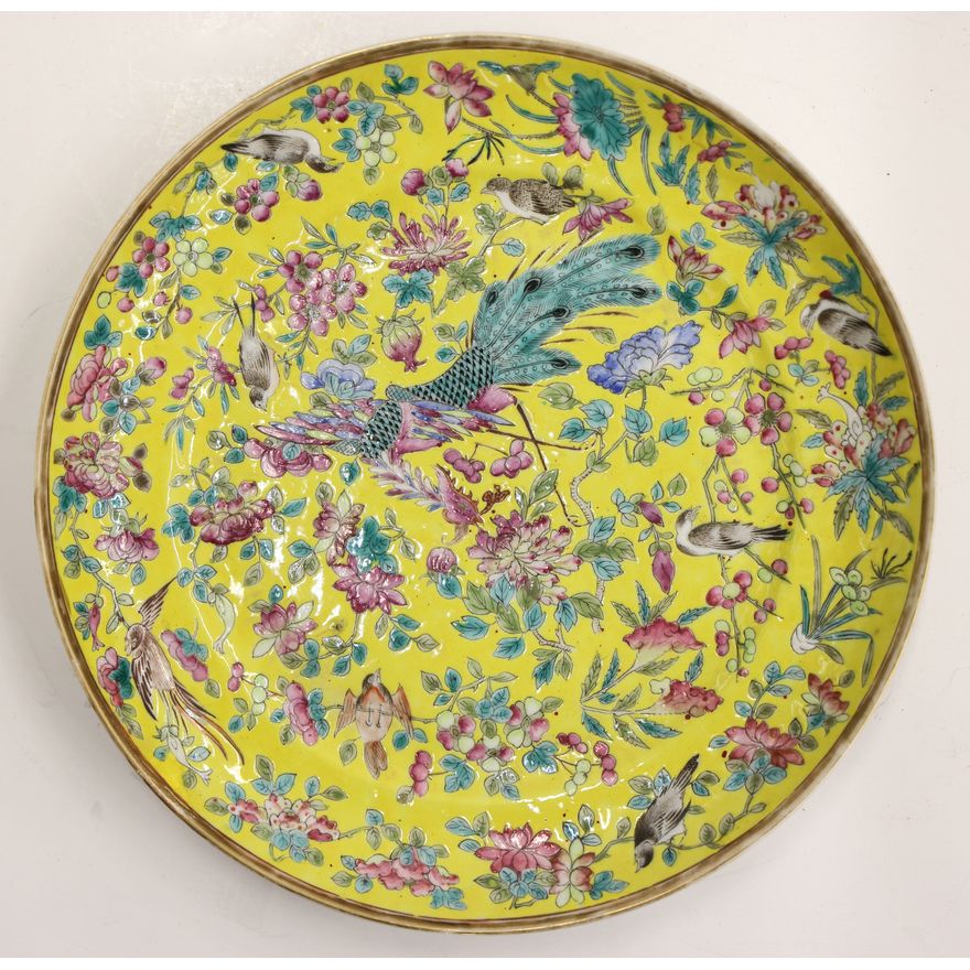 Fine Chinese Famille Jaune Phoenix Dish