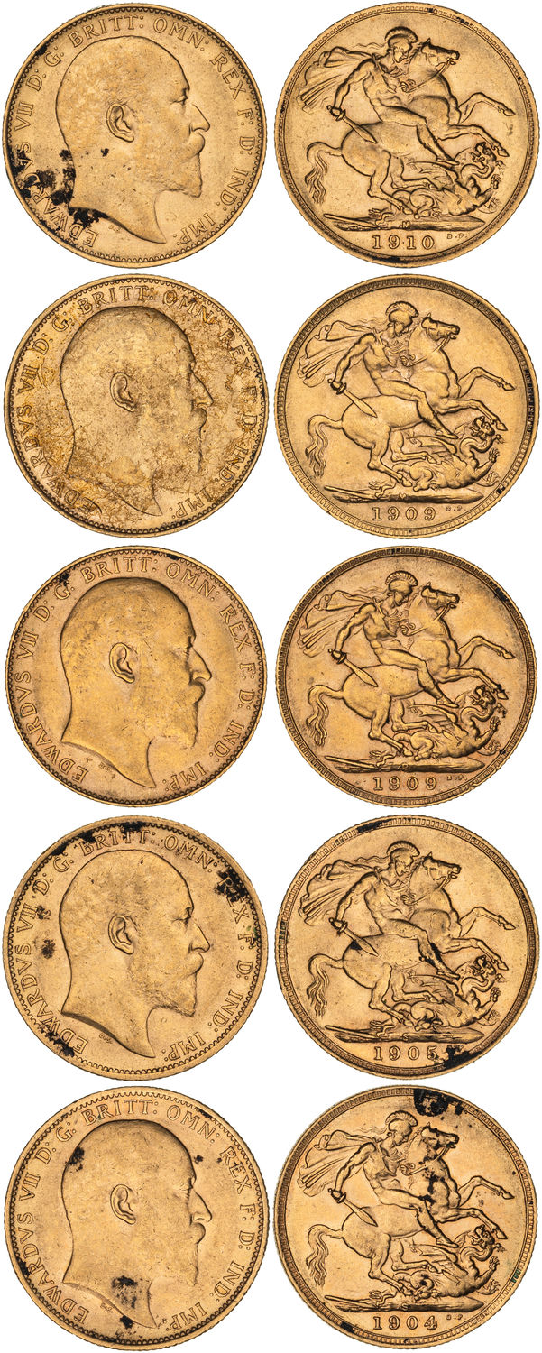 Edward VII, St George Reverse, Sovereign, 1904-S - 1910-M, VF - EF