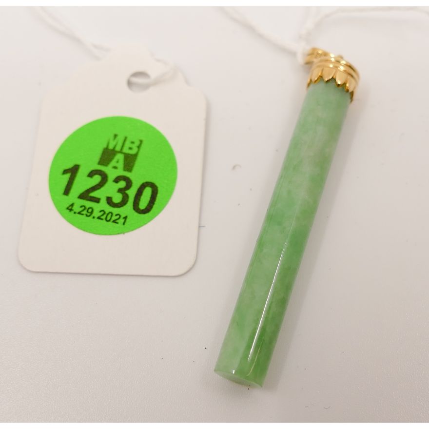 14K Jade Drop Cylinder Pendant- 2.25''