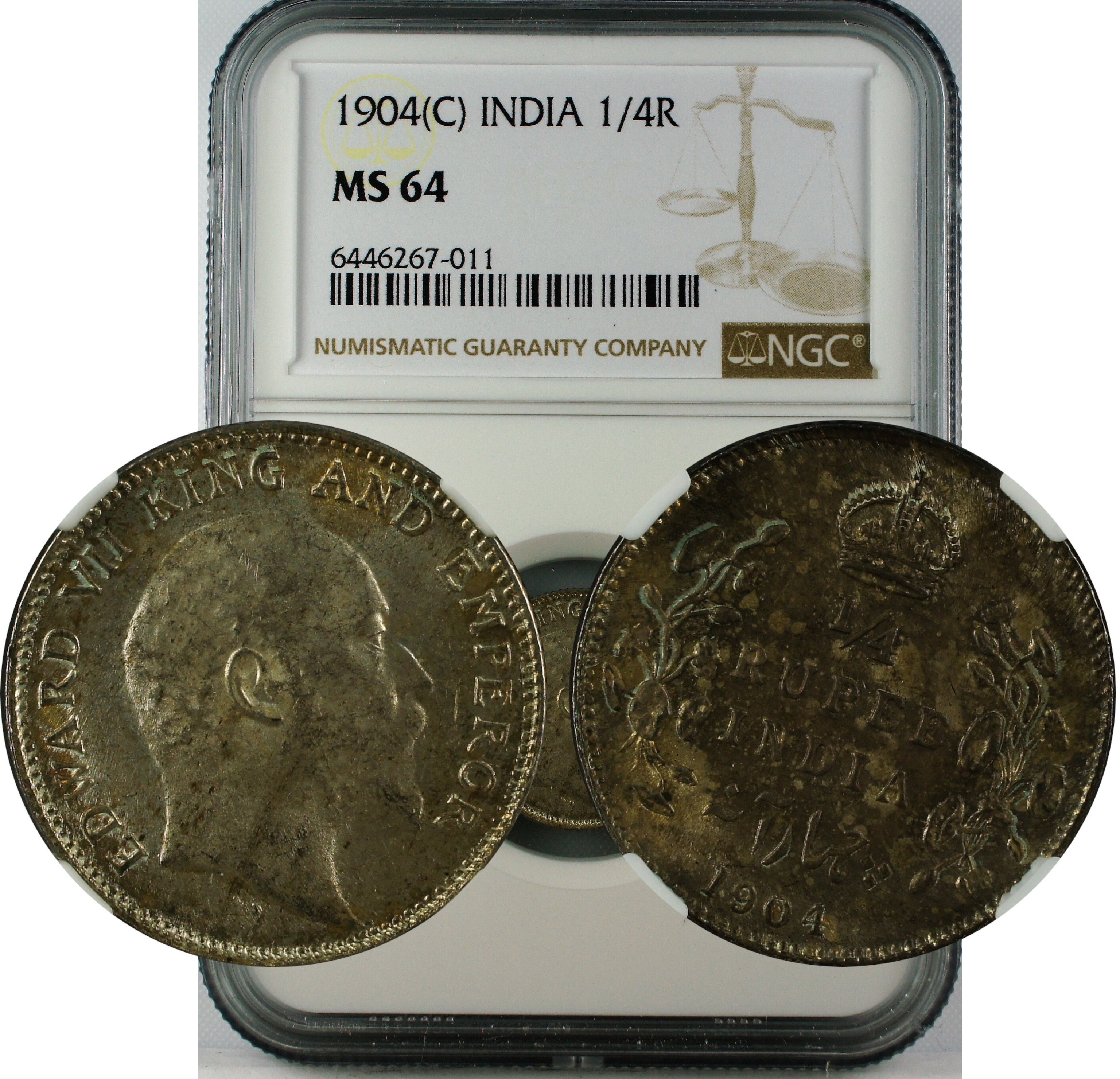 1904 C INDIA 1/4 RUPEE MS64