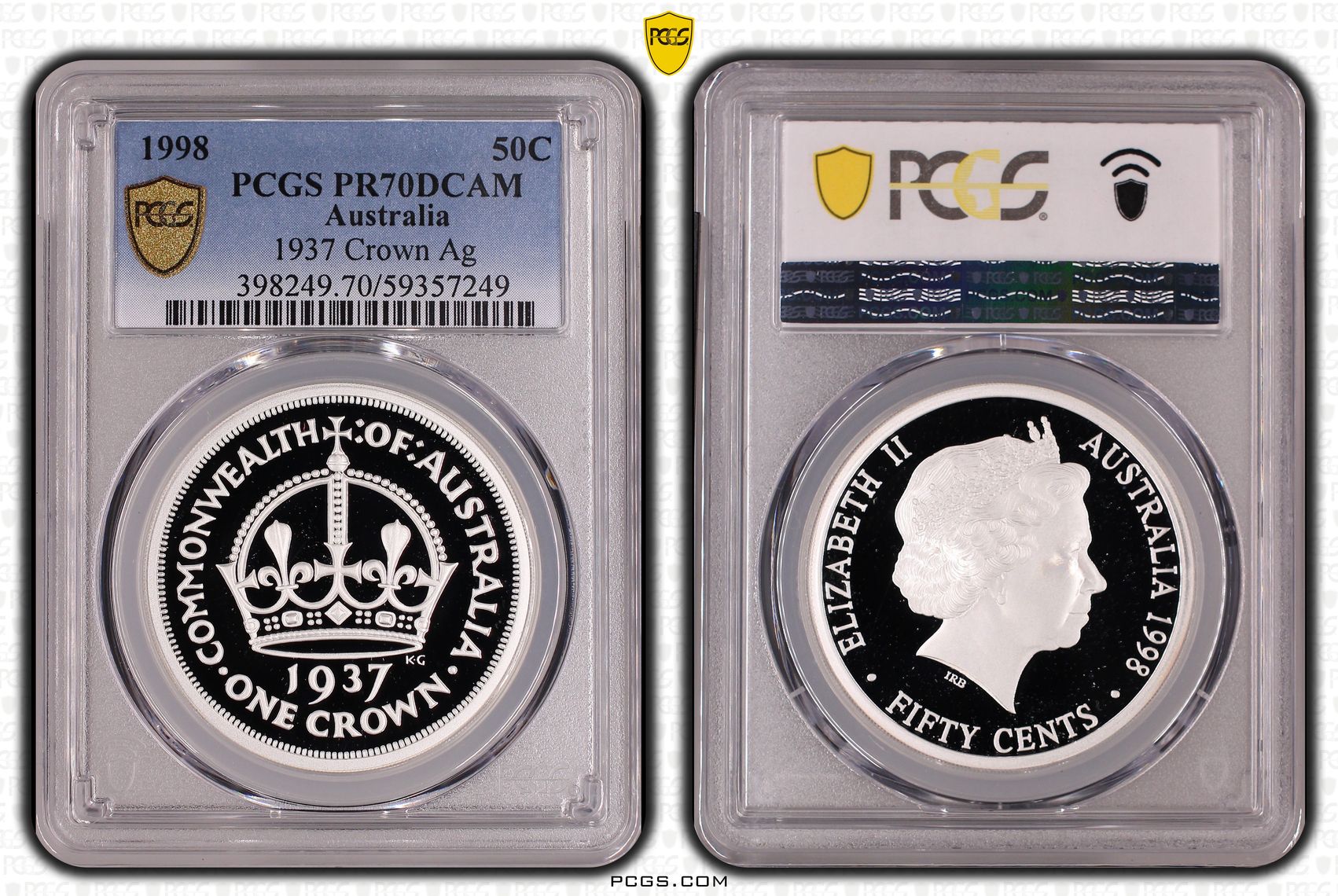 Elizabeth II, 1937 Crown Silver, Fifty Cent, 1998, PCGS PR70DCAM
