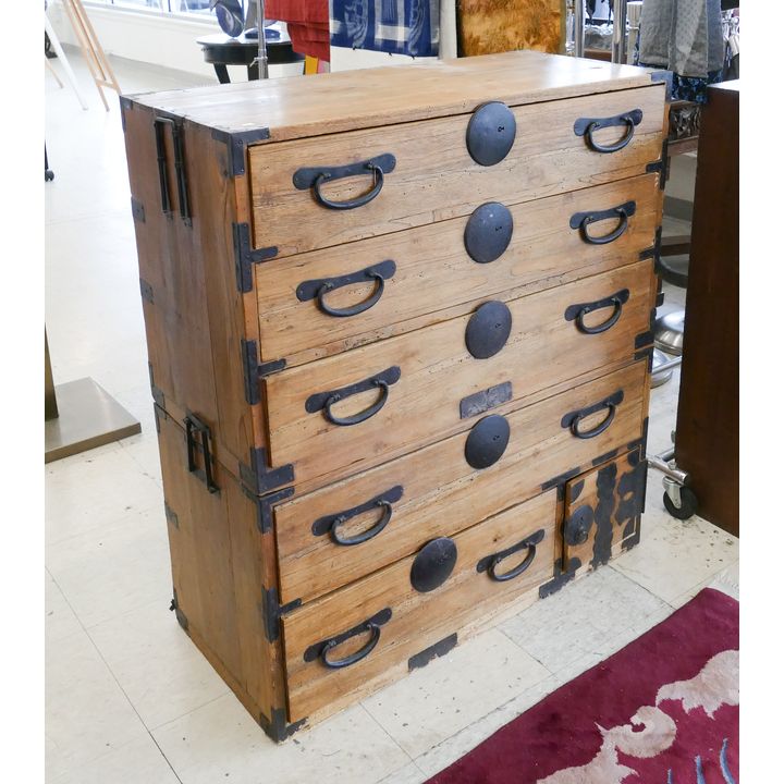 Meiji Japanese Lightwood 2 Part Stacking Tansu- 39x34x15''