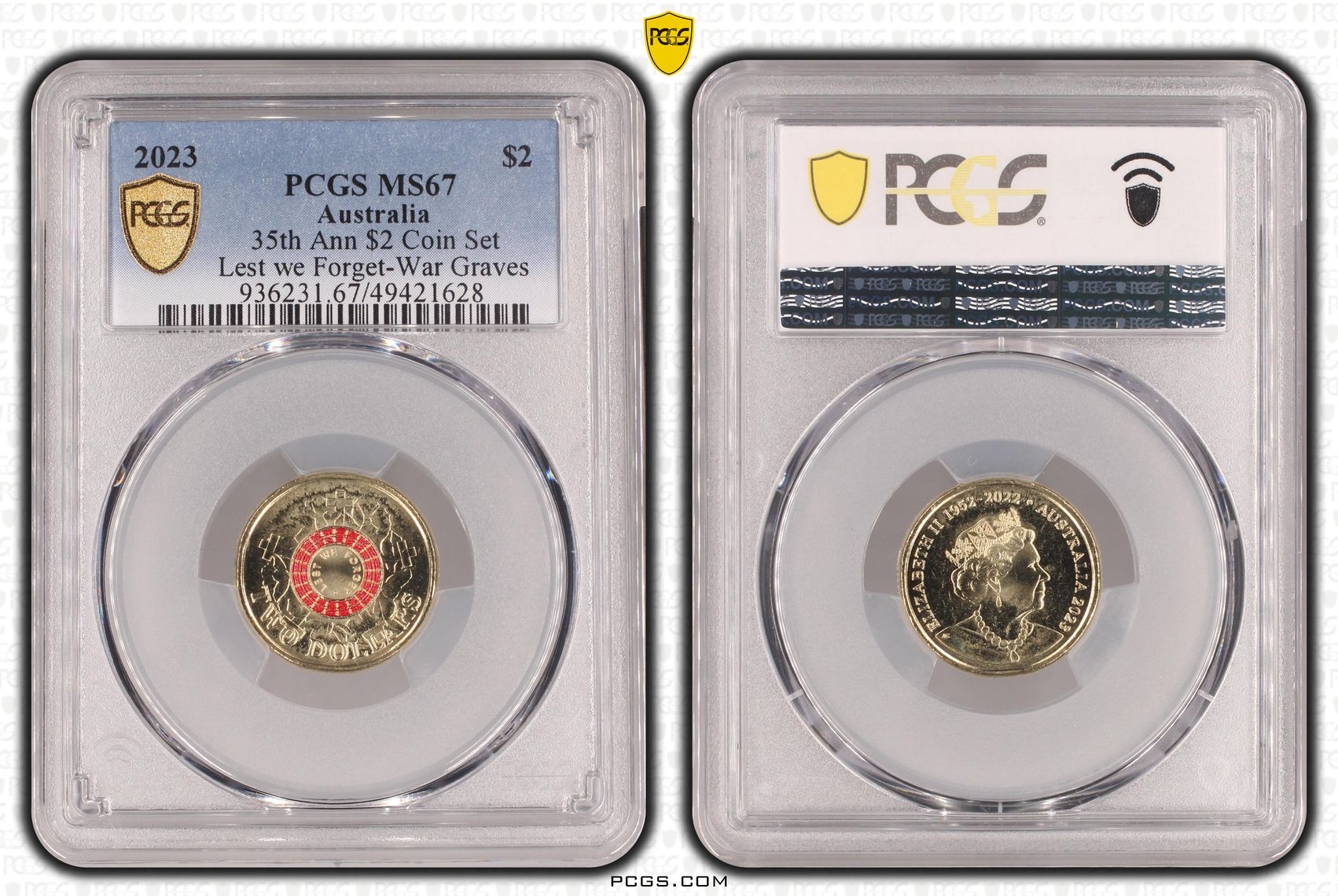 35th Ann $2 Coin Set Colorized Lest we Forget-War Graves, Two Dollar, 2023, PCGS MS67