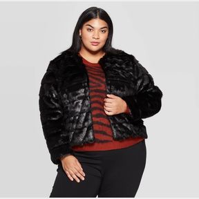 WOMEN'S PLUS SIZE FAUX FUR JACKET - AVA & VIV BLACK SZ 2X
