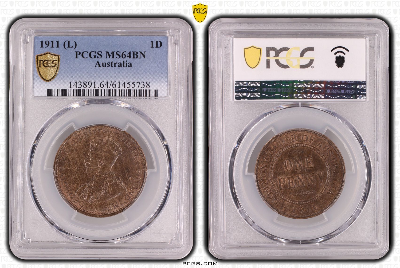 George V, Penny, 1911 (L), PCGS MS64BN