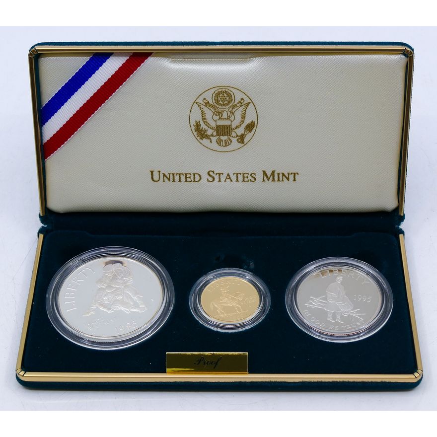 US 1995 Civil War Battefield 3 Coin Gold & Silver Proof Set in Case
