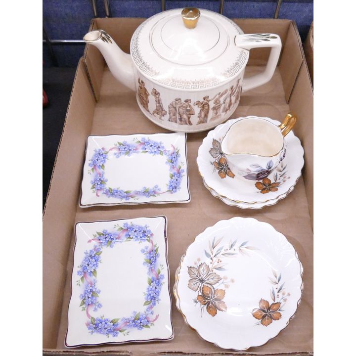 Box Bone China Trays Etc, 8pc Total