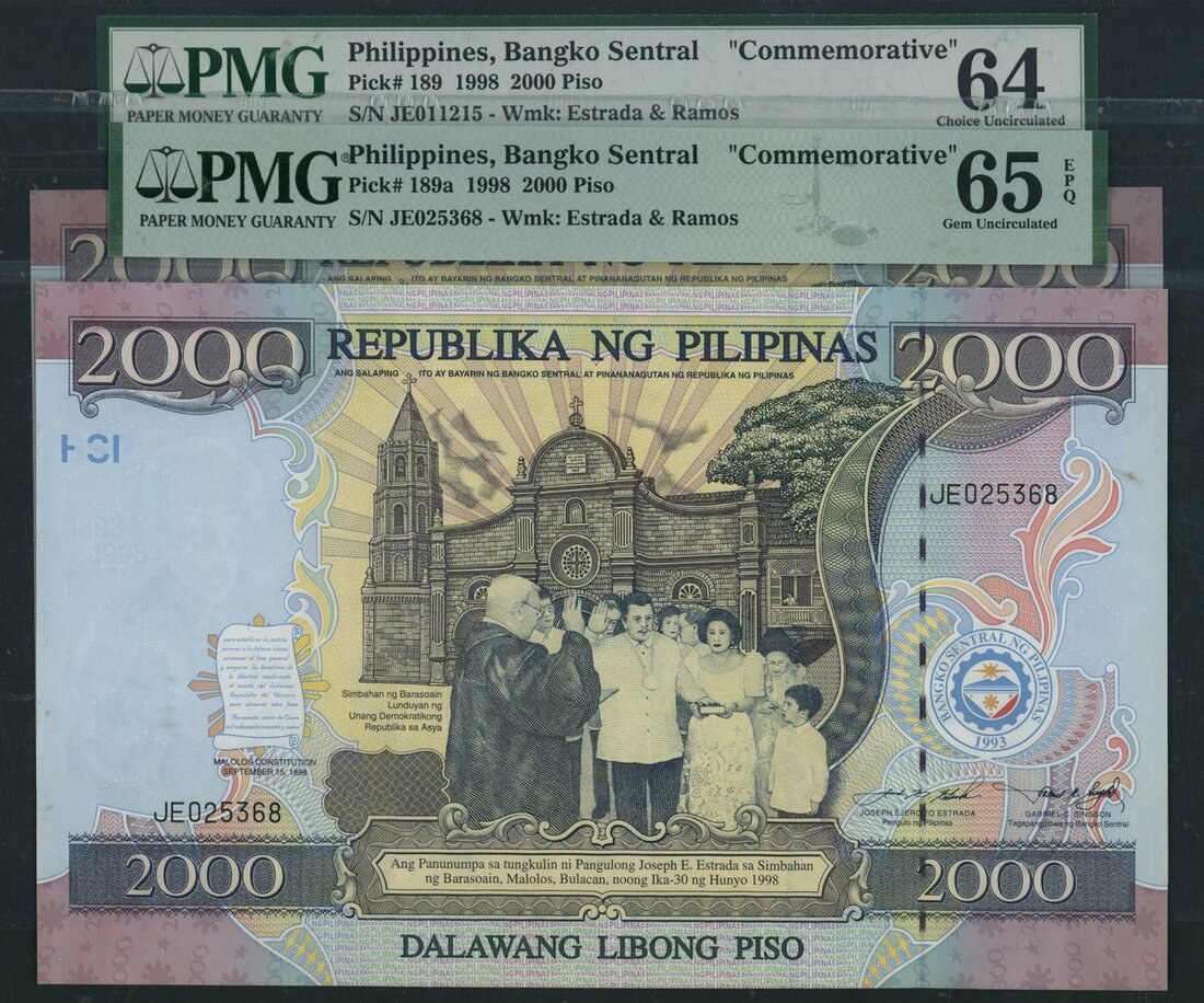 Bangko Sentral, Philippines, [3 notes] commemorative 2000 Piso, 1998 ...