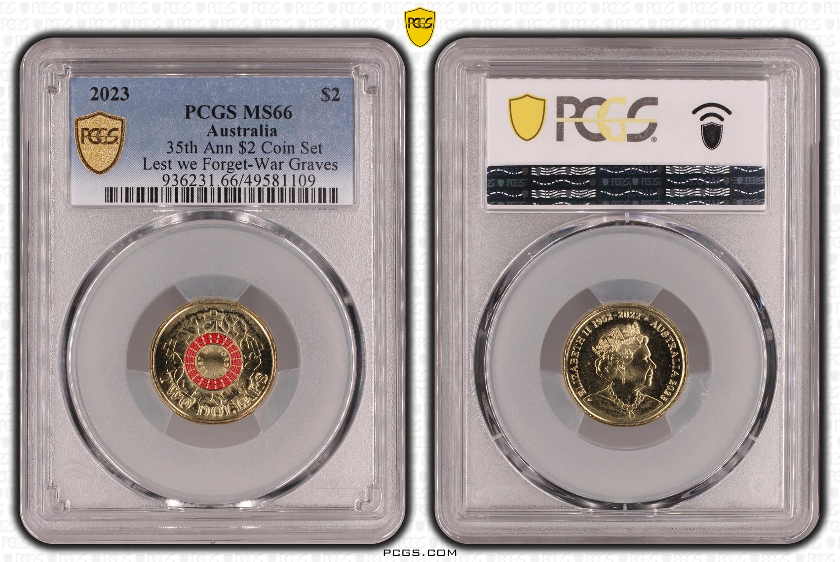 35th Ann $2 Coin Set Colorized Lest we Forget-War Graves, Two Dollar, 2023, PCGS MS66