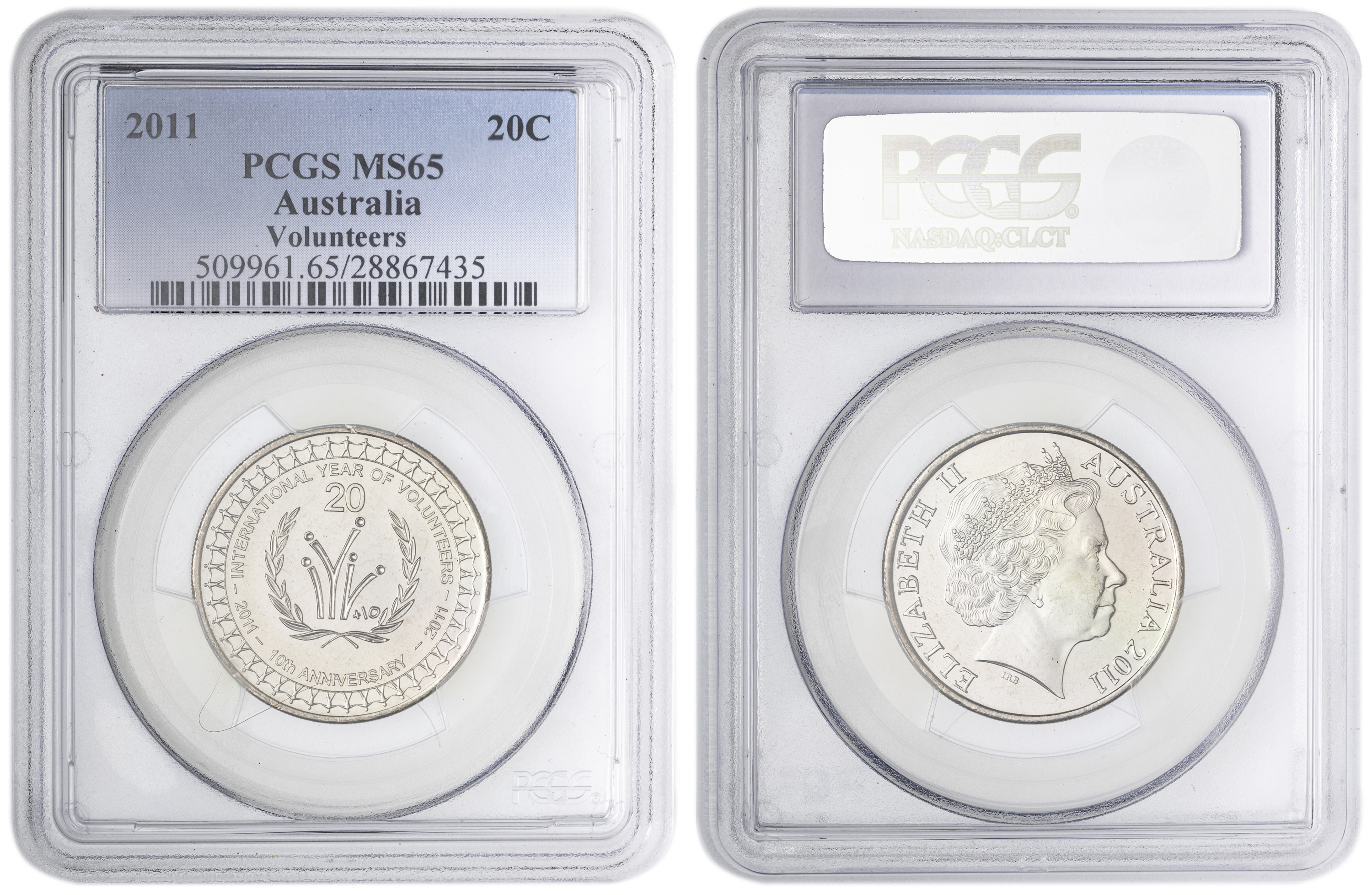 Volunteers , Twenty Cent, 2011, PCGS MS65