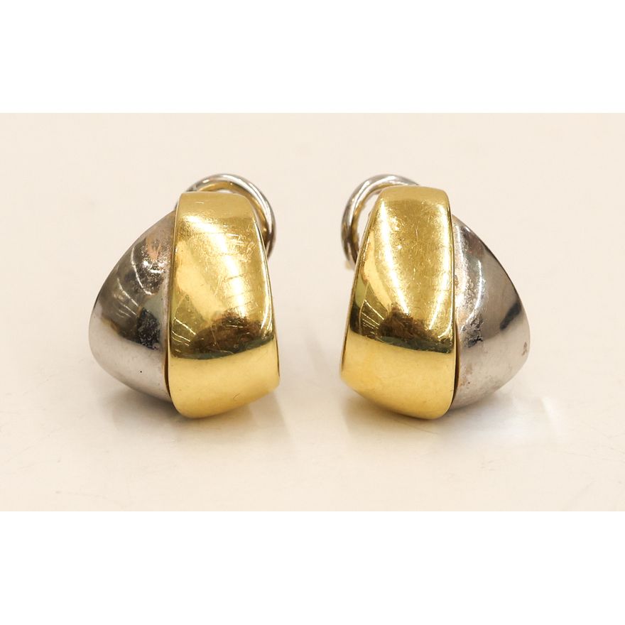 Pair Italian 18k Two Tone Gold Earrings