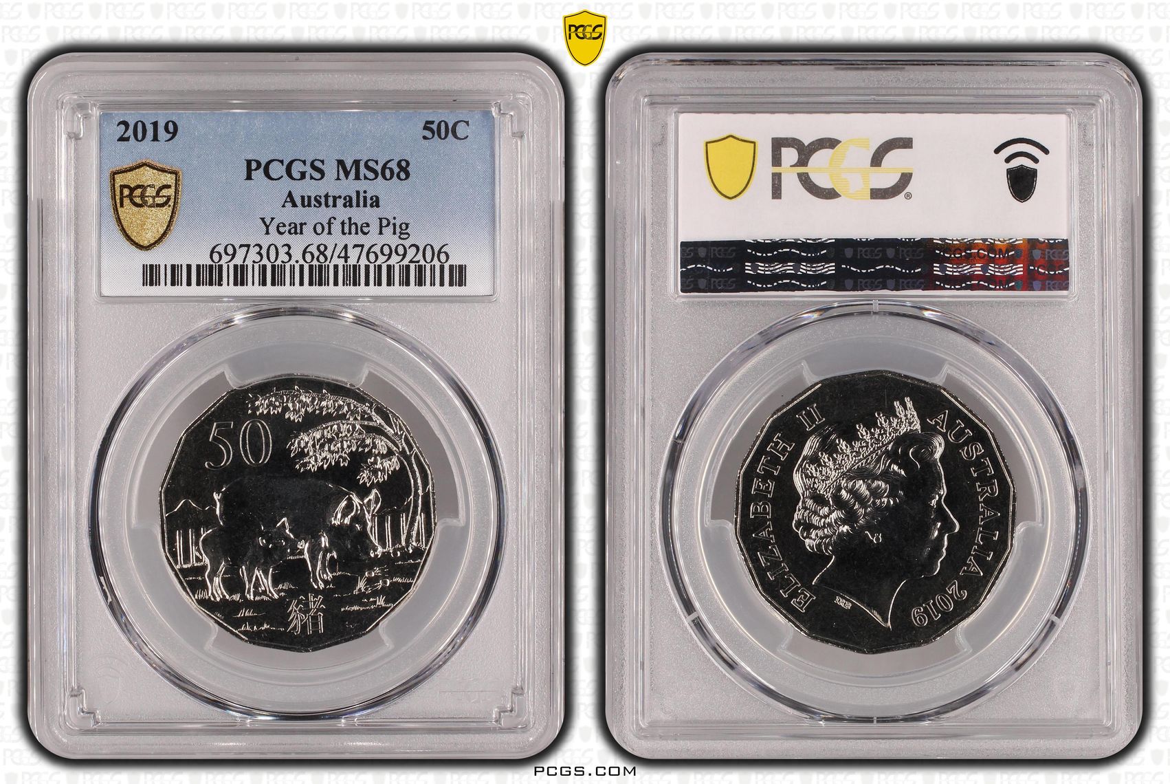 Elizabeth II, Year of the Pig, Fifty Cent, 2019, PCGS MS68
