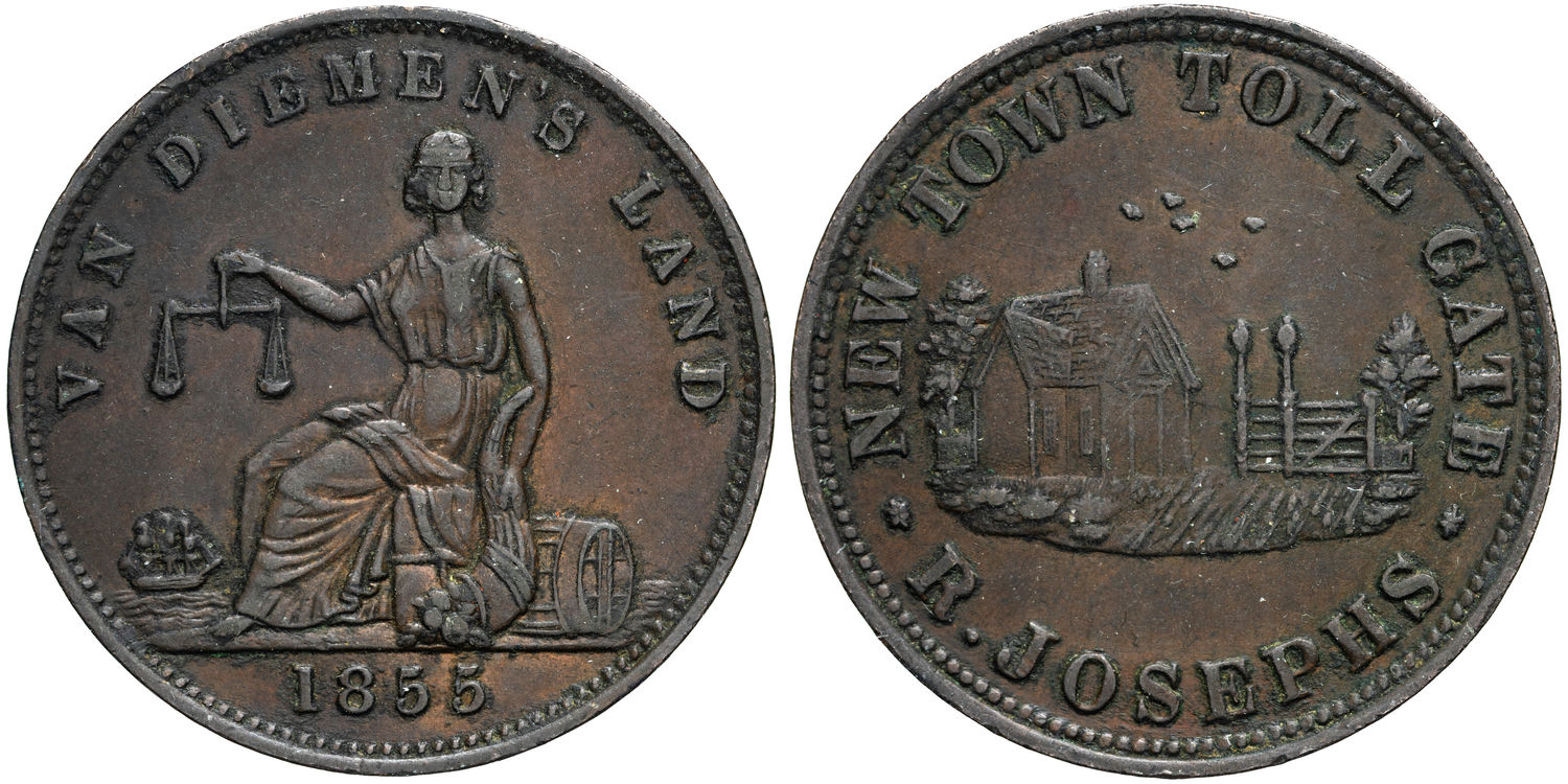 A.152 Josephs, R. New Town, Tasmania, Halfpenny, 1855, aVF