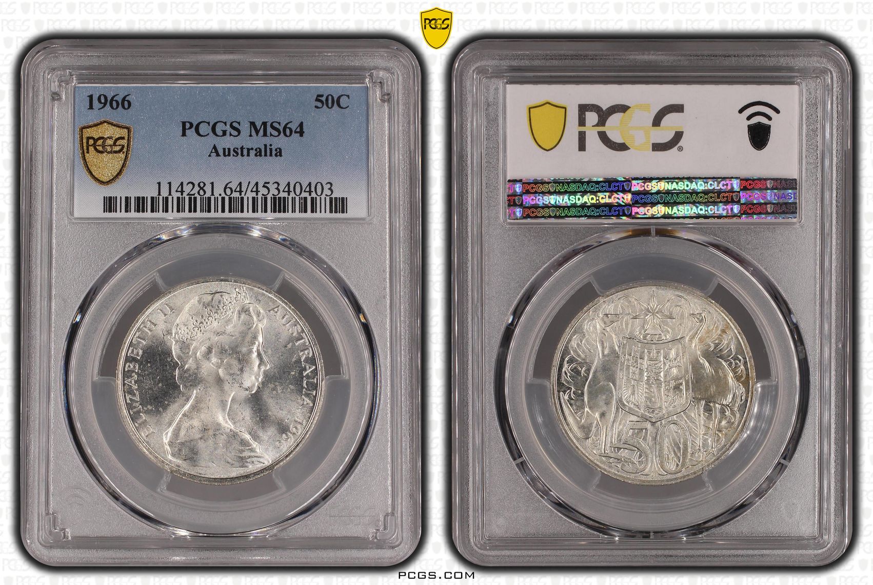Elizabeth II, Silver, Fifty Cent, 1966, PCGS MS 64