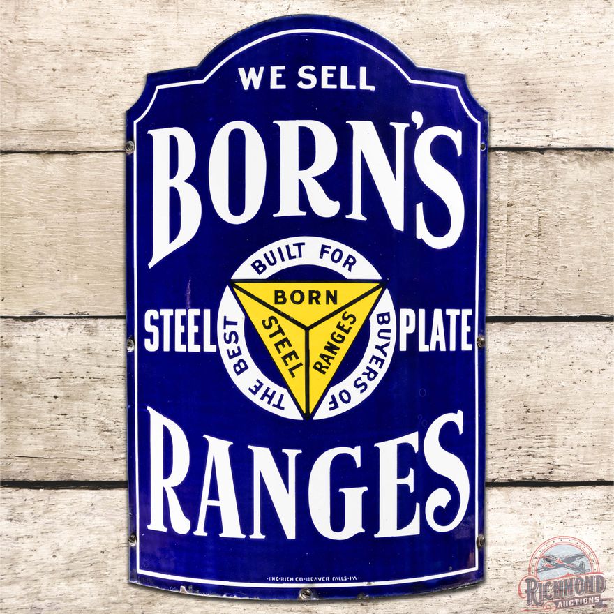 Born's Steel Plate Ranges "Built for Buyers of The Best" Curved SS Porcelain Sign