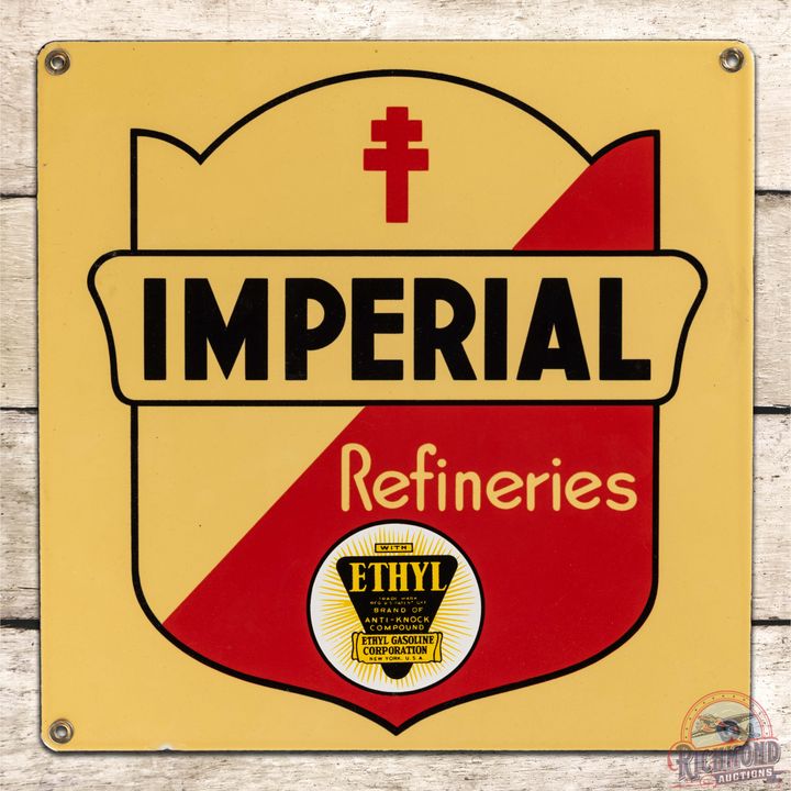 NOS Imperial Refineries Ethyl Gasoline Single Sided Porcelain Pump Plate Sign