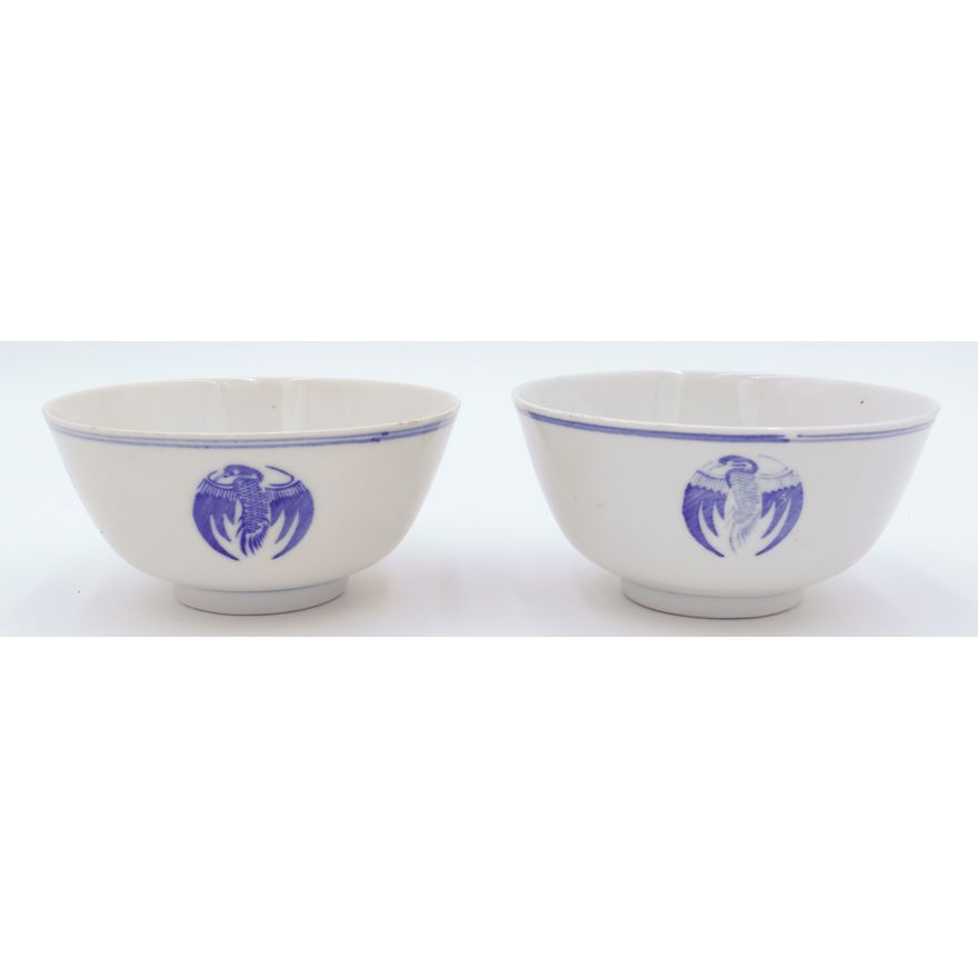 2pc Chinese B&W Porcelain Bowls 5.5"