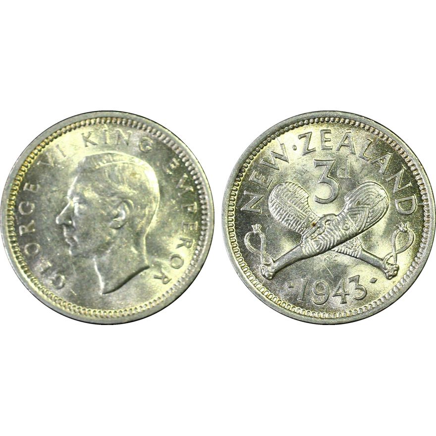 New Zealand, Threepence, 1943, PCGS - MS61
