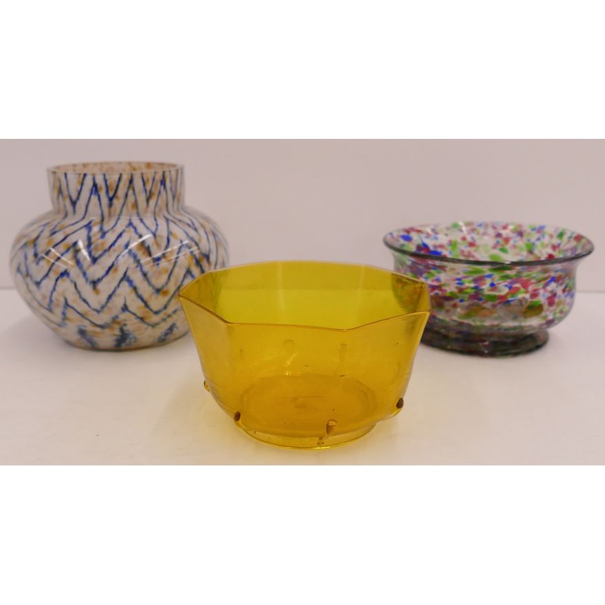 3pc Antique Art Glass Finger Bowls Etc- 2-4''