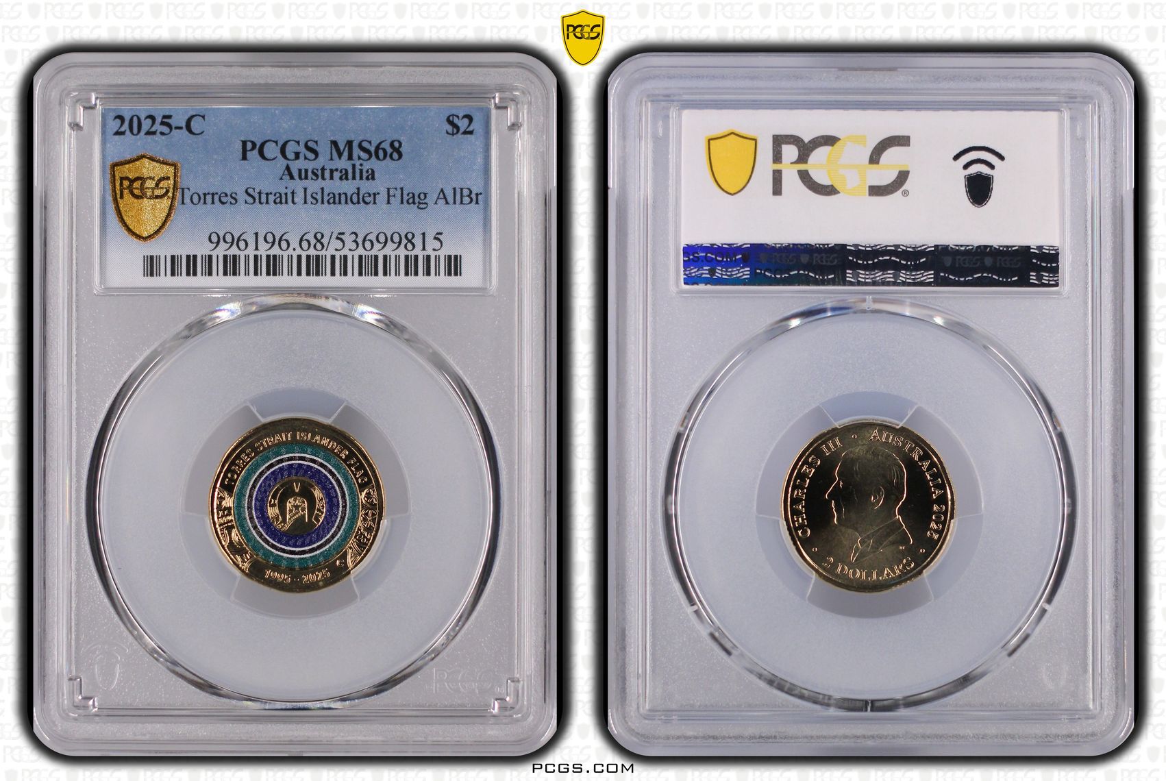 Torres Strait Islander Flag Colourised AlBr, Two Dollar, 2025-C, PCGS MS68