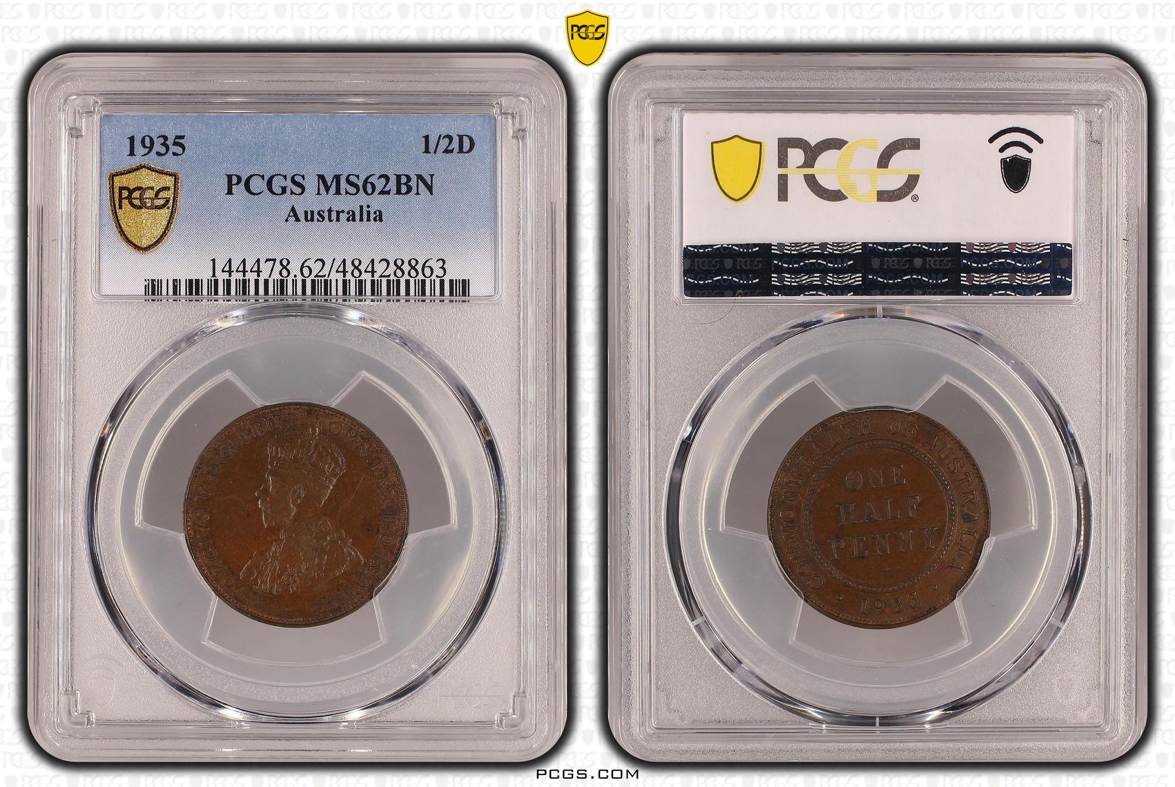 Halfpenny, 1935, PCGS MS 62BN