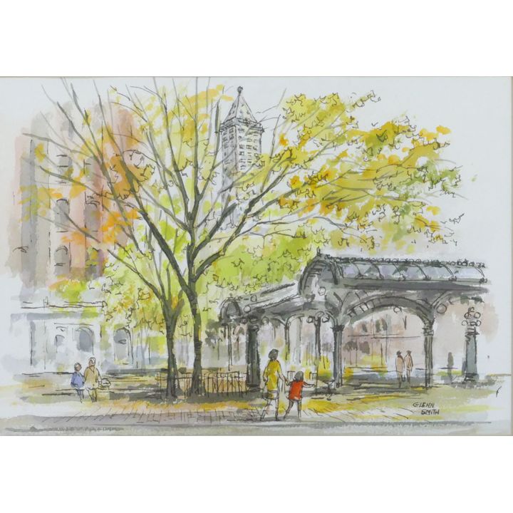Glenn Smith ''Pioneer Square'' Watrcolor Framed 12''x15''