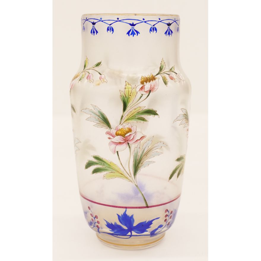 Harrach Bohemian Enameled Floral Glass Vase
