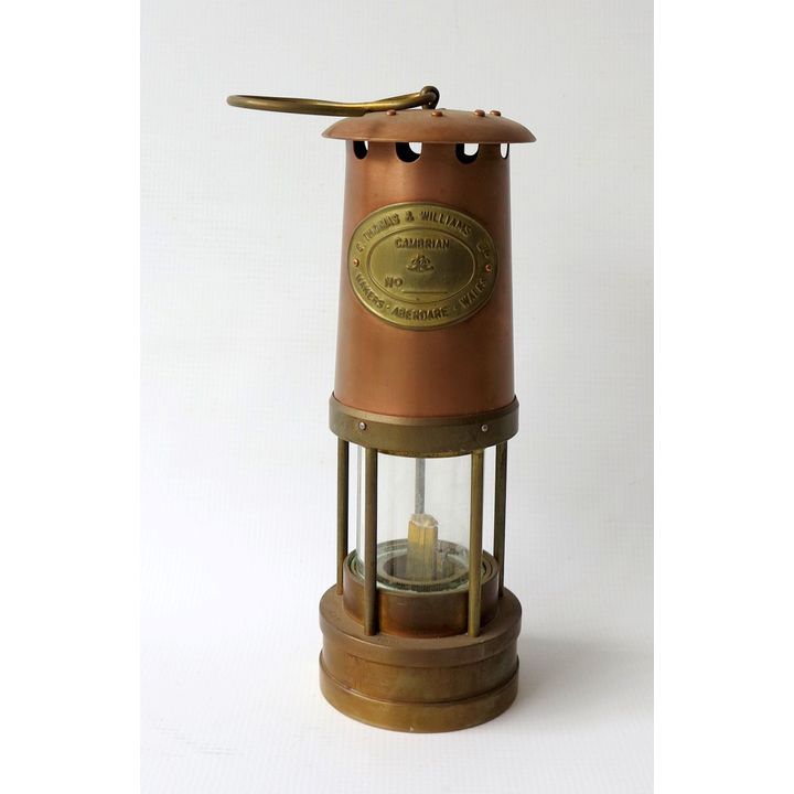COPPER AND BRASS MINERS SAFETY LAMP, maker E. Thomas & Williams Ltd