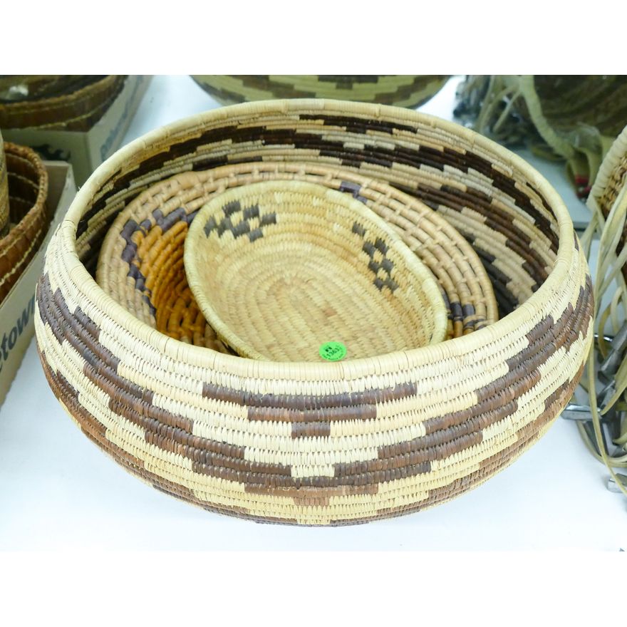 3pc Southwest Papago Indian Baskets 9'' to 14''